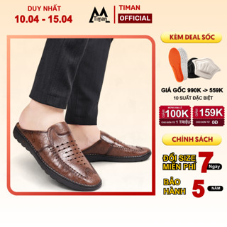 Dép nam chất liệu da bò giày sục đẹp quai ngang kiểu quai hậu tông cao cấp bảo hành 5 năm SA11 TIMAN