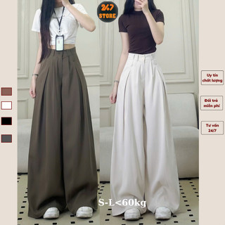 Quần tây ống cực rộng dài 100cm xếp ly Quần tây công sở chất chéo hàn phong cách Hàn Quốc 247store official