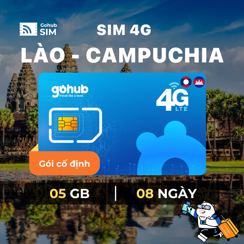 [GOHUB] SIM 4G du lịch Lào, Campuchia - Gói cố định (05 GB / 08 ngày) - Gohub tặng kèm que chọc SIM
