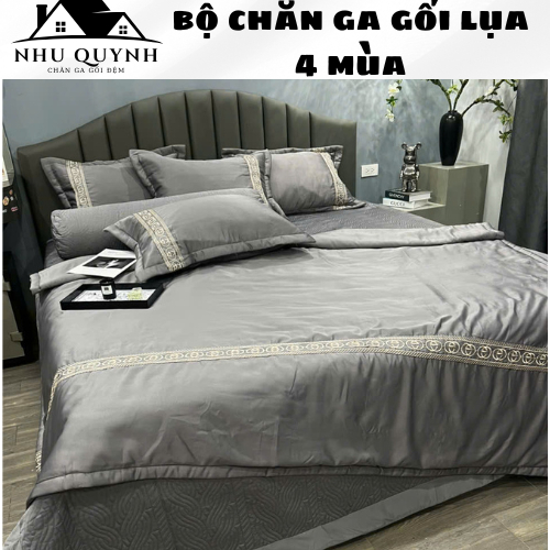 Bộ chăn ga gối phi lụa phủ trần bông, set 5 món chăn ga gối phủ trần bông dày dặn đủ size hàng loại 