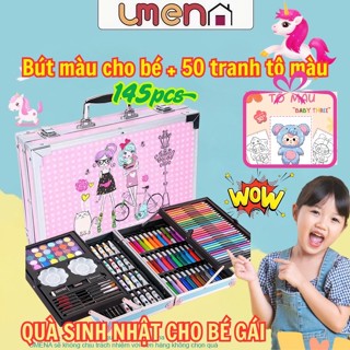 Quà Sinh Nhật Cho Bé Gái Bộ Màu 145 Chi Tiết UMENA, Hộp Màu 150 Chi Tiết Có Bút Màu Phấn Màu Màu Sáp Màu Nước Cho Bé