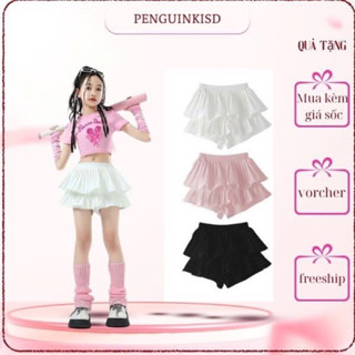 chân váy xếp ly 2 tâng cho bé gái 2 màu đen trắng có quần bên trong váy bồng đẹp phom xoè