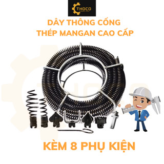 Dây Thông Tắc Cống, Cống Thoát Sàn Thép Lò Xo Phi 16mm Dùng Cho Máy Khoan, Phù Hợp Đường Ống Từ Phi 60mm Trở Lên Thoco