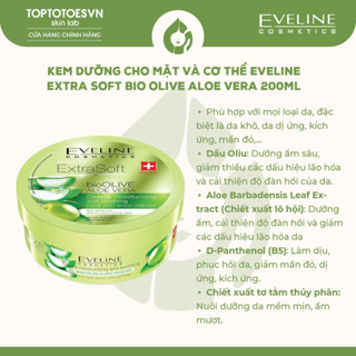 Kem dưỡng ẩm sâu, làm dịu, chống lão hóa cho da mặt và cơ thể Eveline Extra Soft Bio Olive Aloe Vera 200ml
