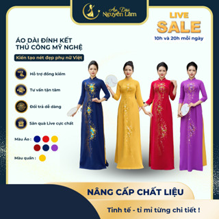Cẩm Sa - Áo Dài Lụa Mỹ 6 Màu Kết Hoa Thêu Nổi 3D, Đính Đá, Vẽ Nhũ Thủ Công Cao Cấp - Áo Dài Cho Mẹ Và Áo Dài Cho Mẹ Sui