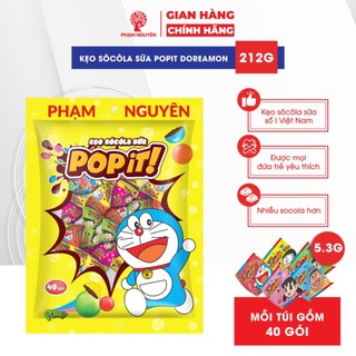 Túi Kẹo socola sữa Popit Phạm Nguyên Doraemon 212g | Socola | Đồ ăn vặt