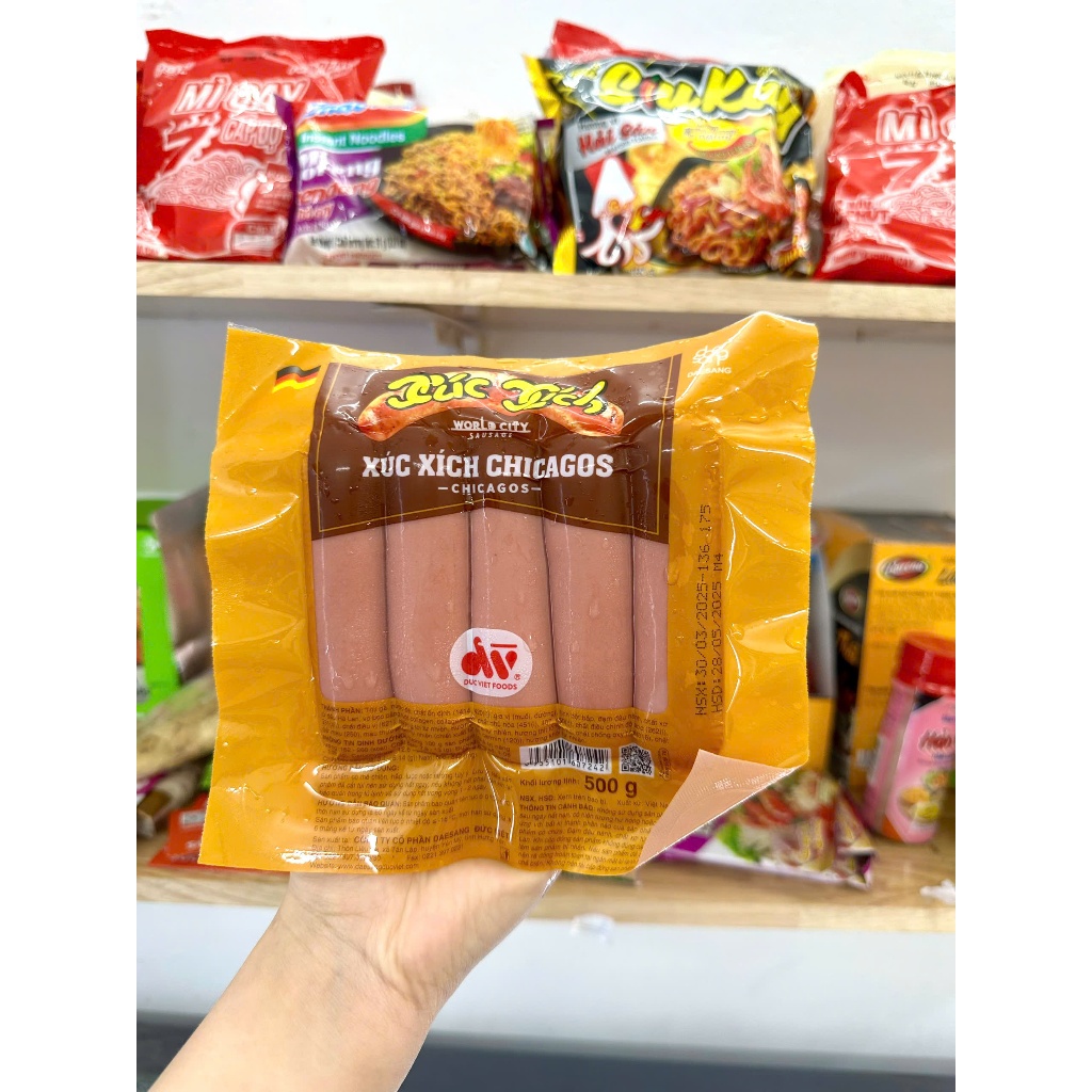 Xúc xích Chicago Đức Việt 500g, 10 cái to, xúc xích chiên, xúc xích rán