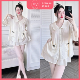 Đồ Ngủ Pijama Lụa HEUN YOUNG Bộ Đồ Pijama Cổ Sen Tay Lửng Quần Đùi Lụa Latin Mềm Mịn Cao Cấp 45-68kg