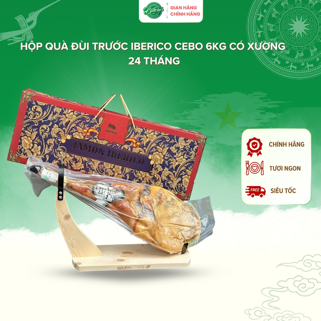 Đùi heo muối Iberico Cebo 6kg có xương ủ 24 tháng, Heo muối Iberico - Deraza Iberico