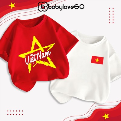 Áo cờ đỏ sao vàng Việt Nam, áo thun bé trai chất cotton mềm mịn BabyloveGO