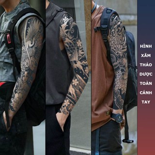 Hình xăm thảo dược nhật cổ toàn cánh tay, hình xăm dán full tay 15 ngày chống nước