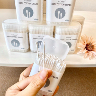 Lốc 12 hộp tăm bông ngoáy tai cho bé v coool, tăm bông cho bé và gia đình 2 đầu tròn dẹt