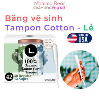 [Que lẻ] Tampon băng vệ sinh L., hữu cơ, an toàn, có cần đẩy, lành tính, hàng Mỹ – Momma Bear