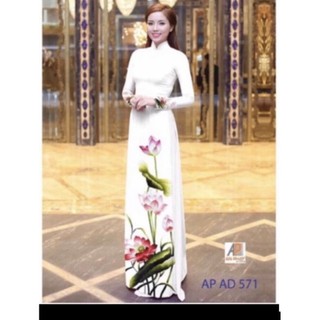 Vải ái dài in hoa sen nền trắng