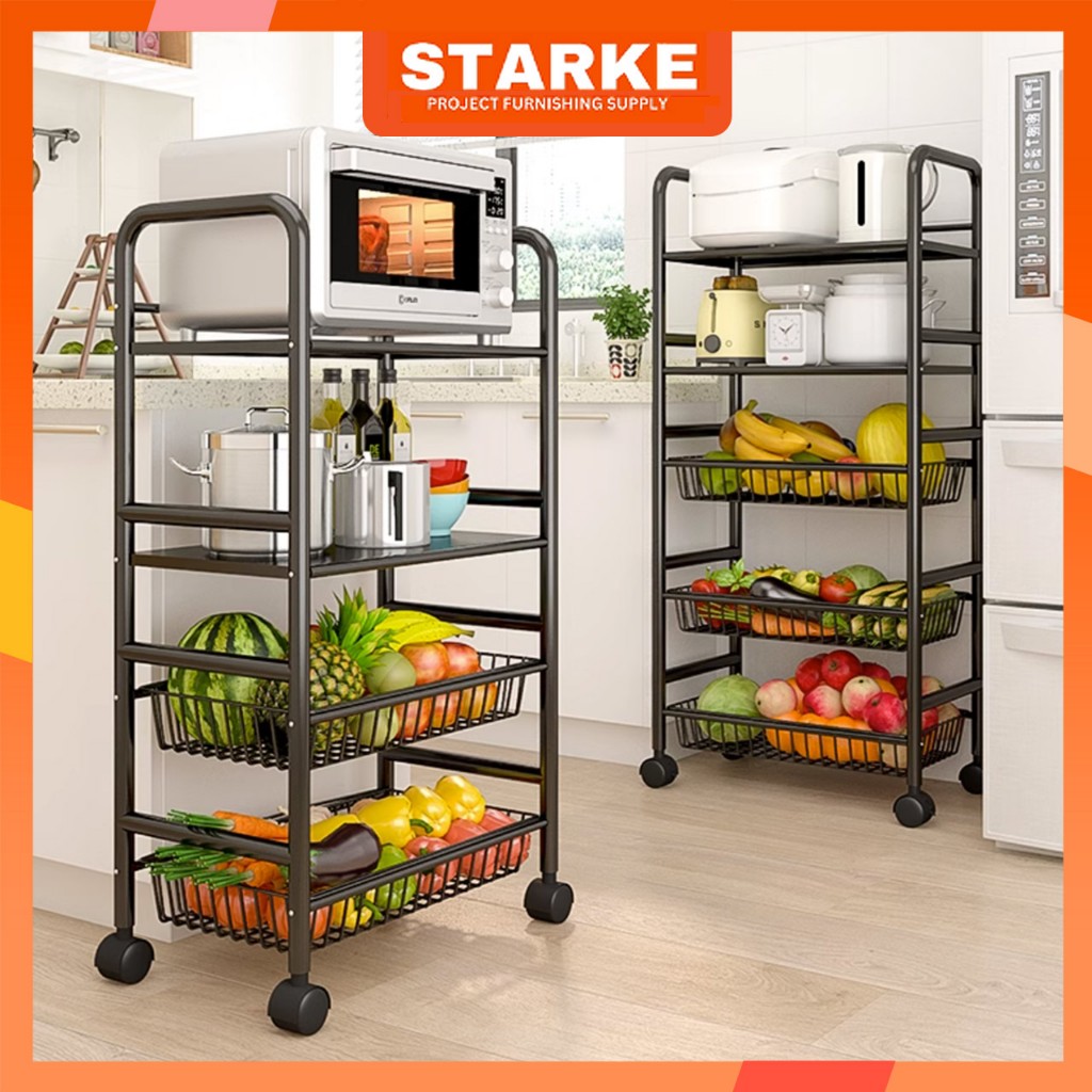 STARKE Kệ để đồ có bánh xe , Kệ để lò vi sóng Giá để đồ 3-5 Tầng