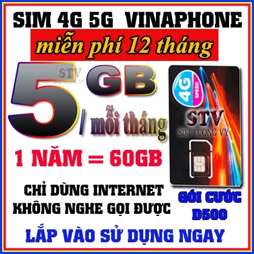 Sim Data Vinaphone 4G 5G D500 U1500 12TD49 Big50y 1 Năm | Tặng Data Khủng | Sale Sốc | Sử Dụng Toàn 