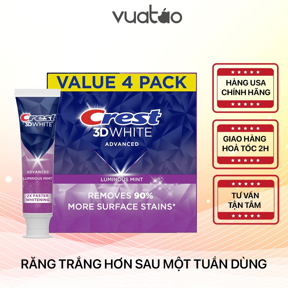 [HOẢ TỐC] Kem đánh răng Mỹ Crest 3D White Advance - Date xa 2028