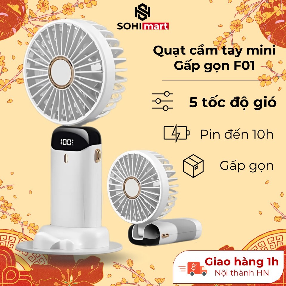 Quạt mini cầm tay FMN-01, quạt gấp gọn mini 5 cấp độ gió, có màn hình LED hiển thị, pin 3000mAh sử dụng nhiều giờ | BigBuy360 - bigbuy360.vn