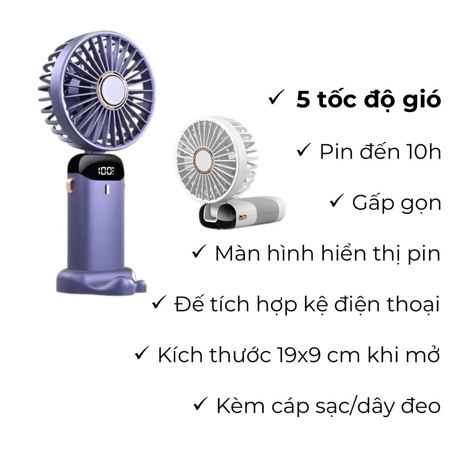 Quạt mini cầm tay FMN-01, quạt gấp gọn mini 5 cấp độ gió, có màn hình LED hiển thị, pin 3000mAh sử dụng nhiều giờ | BigBuy360 - bigbuy360.vn