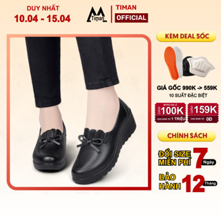 Giày lười nữ trung niên búp bê đế xuồng da cao cấp đế cao màu đen bảo hành 1 năm BN26 BN21 TIMAN