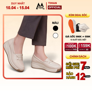 Giày lười nữ chất liệu da cao cấp búp bê đế xuồng đế cao màu trắng độn đế bảo hành 1 năm GD66 TIMAN