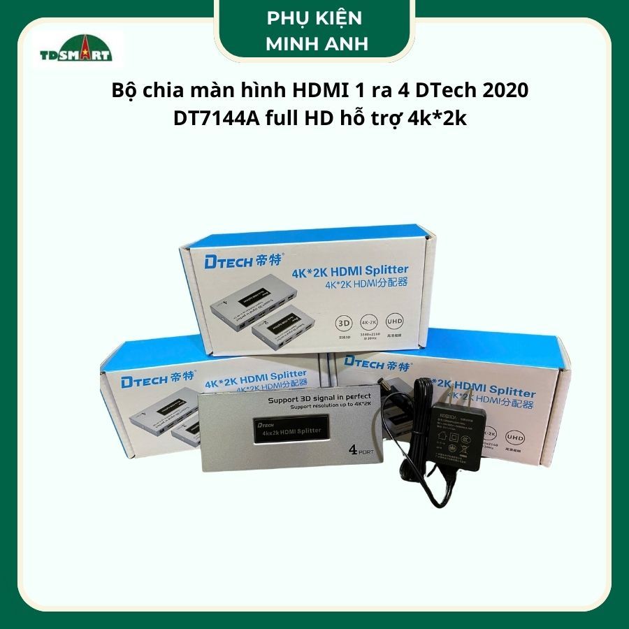 Bộ chia màn hình HDMI 1 ra 4 Dtech hỗ trợ 4kx2k