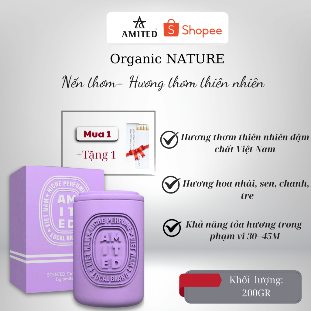 [ MUA 1 TẶNG 1 ] AMITED Nến Thơm - Hương Thơm Thiên Nhiên Tặng 1 Hộp Quẹt