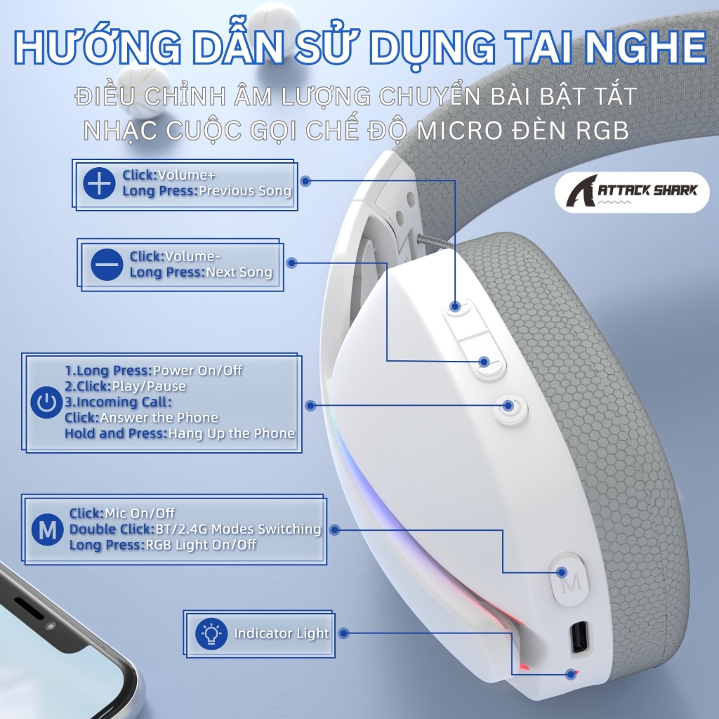 Tai Nghe Gaming Attack Shark L90 - LED RGB, Micro Chống Ồn, App Tùy Chỉnh Nâng Cao Kết Nối Mọi Thiết | BigBuy360 - bigbuy360.vn