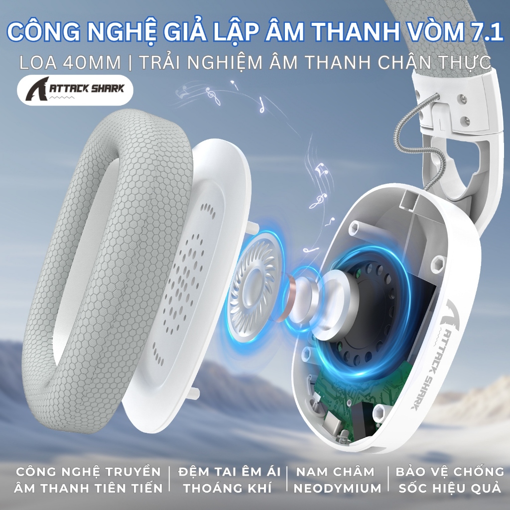 Tai Nghe Gaming Attack Shark L90 - LED RGB, Micro Chống Ồn, App Tùy Chỉnh Nâng Cao Kết Nối Mọi Thiết | BigBuy360 - bigbuy360.vn