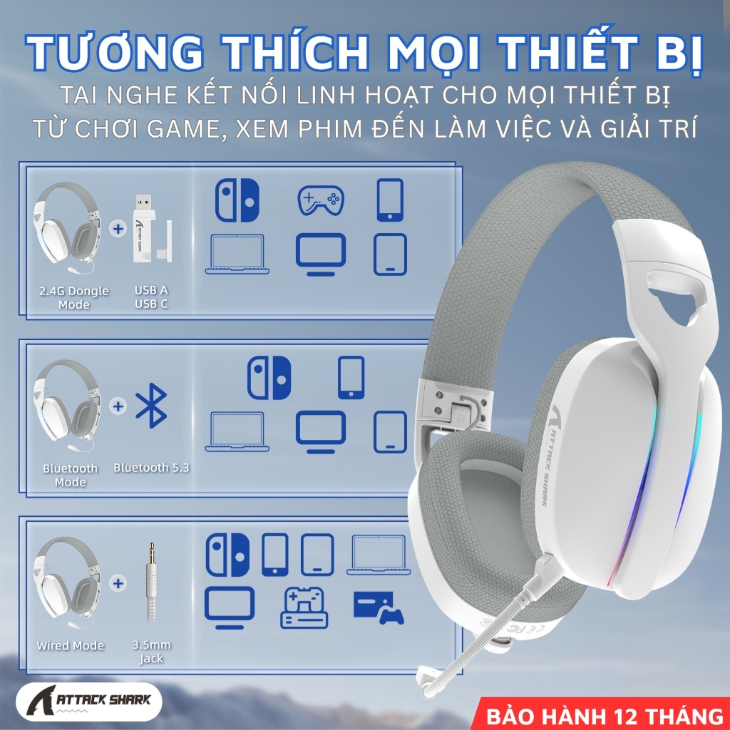 Tai Nghe Gaming Attack Shark L90 - LED RGB, Micro Chống Ồn, App Tùy Chỉnh Nâng Cao Kết Nối Mọi Thiết | BigBuy360 - bigbuy360.vn
