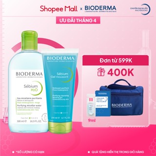 Bộ nước tẩy trang và làm sạch Micellar cho da dầu, mụn Bioderma Sebium H2O 500ml và Gel rửa mặt tạo bọt 200ml (Tuýp)