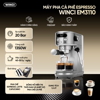 Máy pha cà phê tự Espresso EM3110, Inox nguyên khối, áp lực 20 bar, Chính Hãng Winci, bảo hành 12 tháng