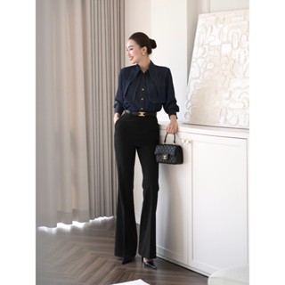 Quần âu ống loe nữ màu đen lưng cao HAGOO phong cách công sở thanh lịch [Q371]