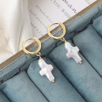 Bông Tai Ngọc Trai Chữ Thập 15mm Tinh Tế - Ngọc Trai Trường Thịnh