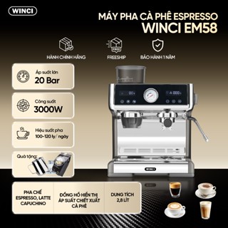 Máy xay hạt và pha cà phê Espresso Winci EM58, màn hình cảm ứng, bảo hành 1 năm.