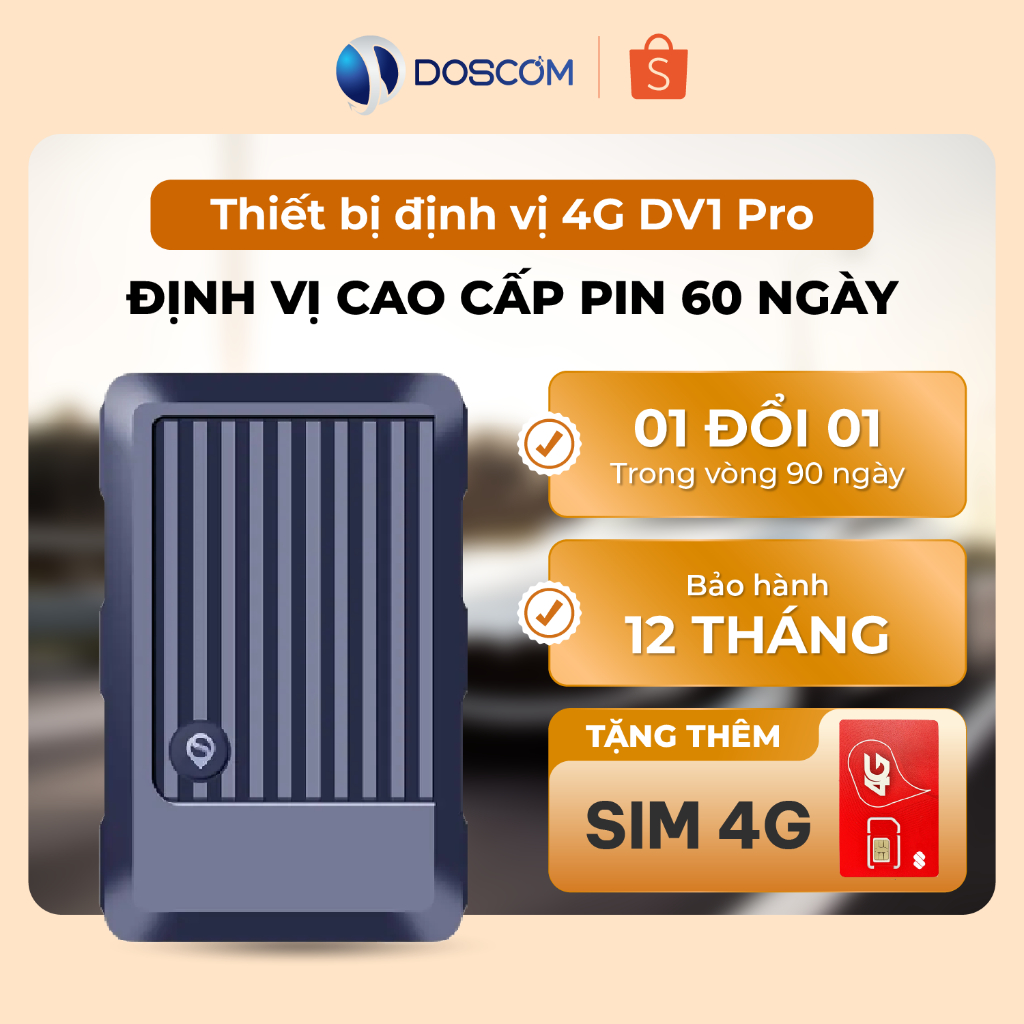(Bảo hành 12 tháng) Thiết Bị Định Vị GPS 4G Không Dây DV1 Pro Doscom - Tích Hợp Ghi Âm, Theo Dõi Vị 