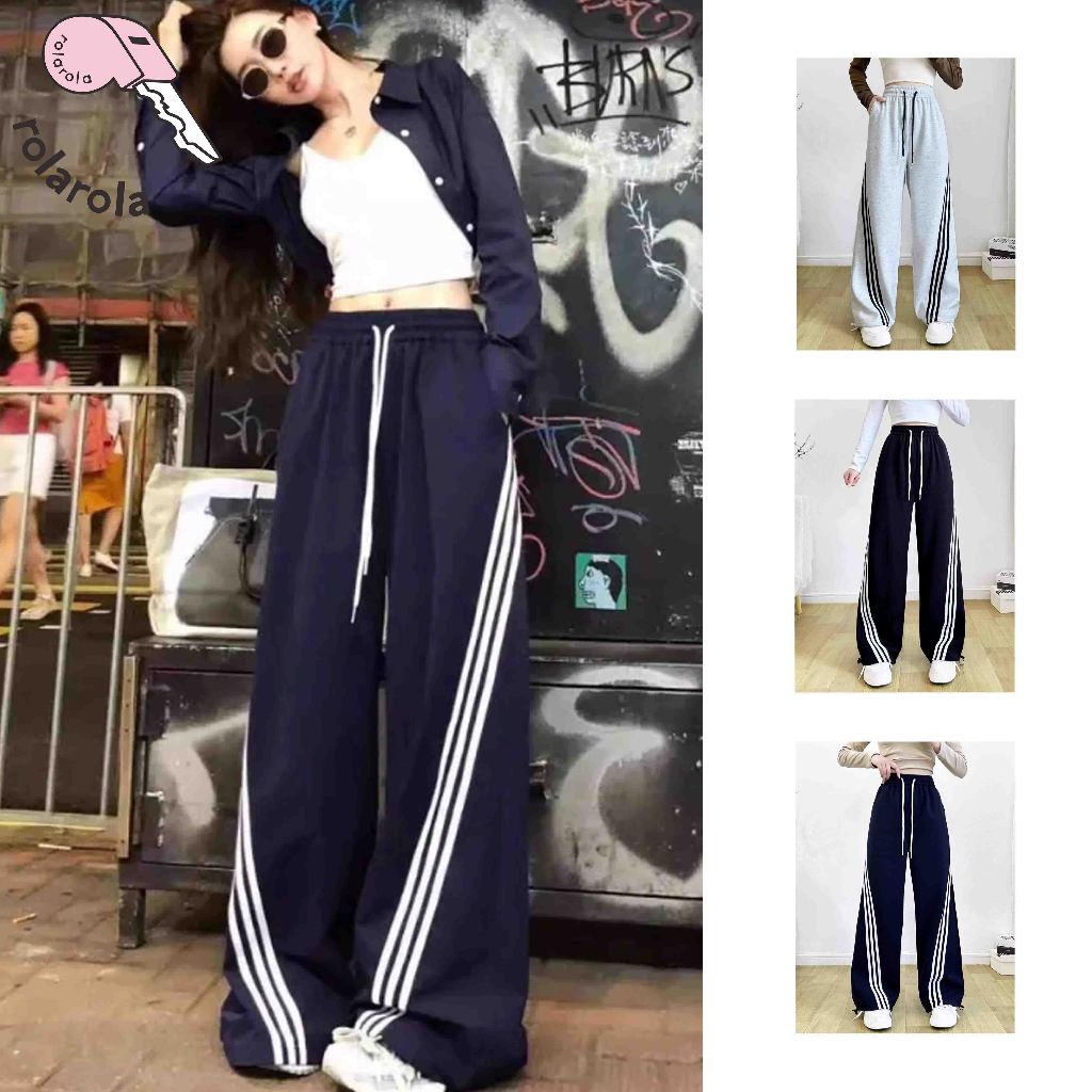 [Rola Rola] Quần Nỉ 3 Sọc Dáng Suông Ống Rộng Cao Cấp Dày Dặn