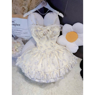  CD676 Váy Dây Thô Hoa Ren Bèo Tiểu Thư Hoa Xoè Bồng Xinh 