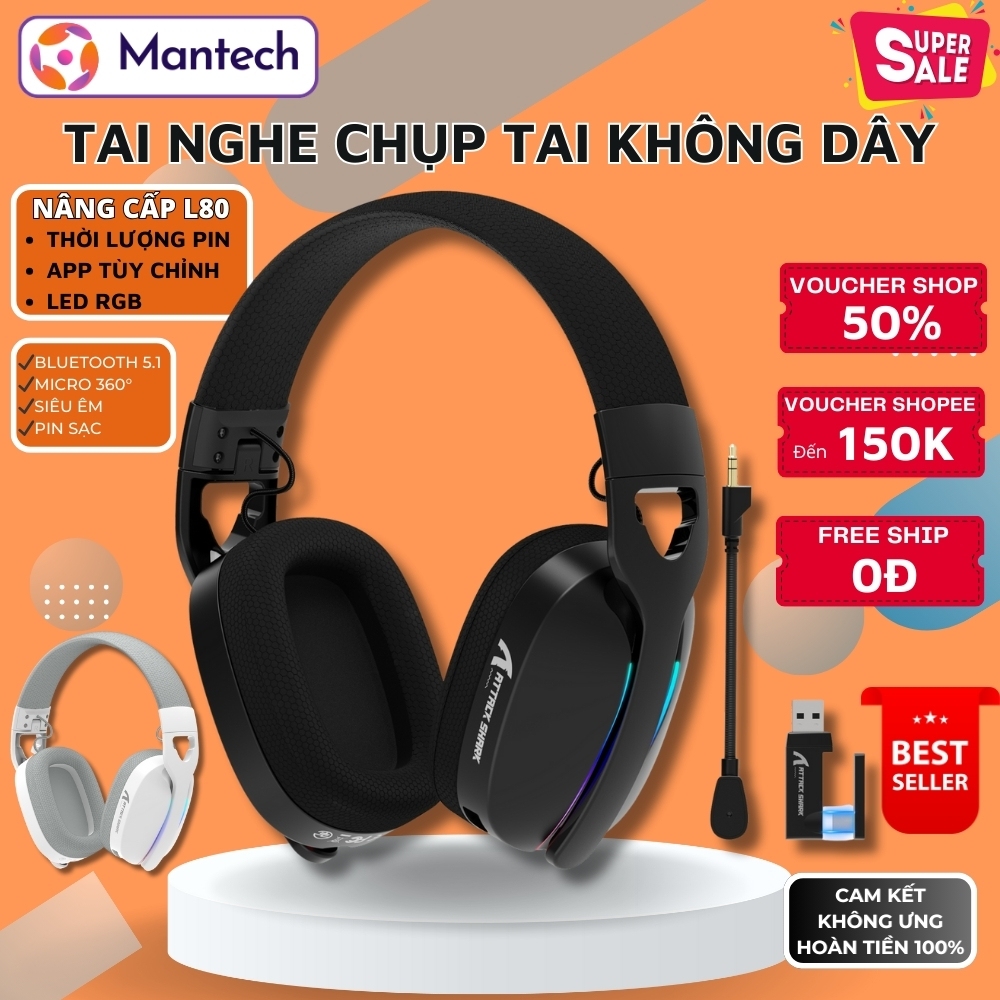 Tai Nghe Gaming Attack Shark L90 ( Bản Nâng Cấp ) Âm Thanh, App Tùy Chỉnh, LED RGB, Kết Nối Tri-Mode