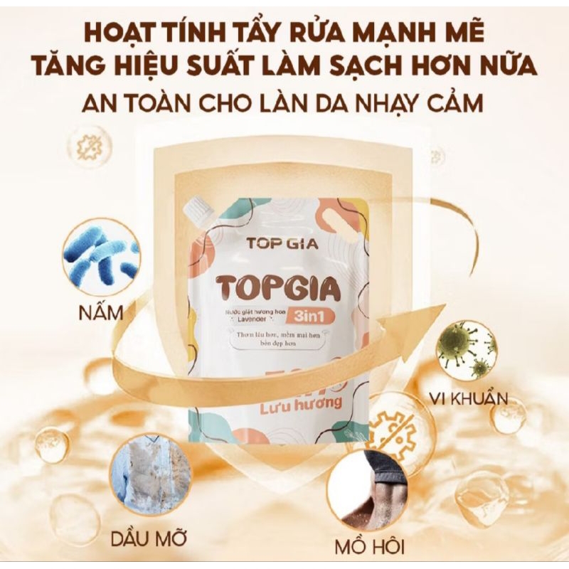 ĐA SẮC [ComBo 3 Túi Tổng 6L] Nước Giặt Topgia 2L ĐA SẮC Hương Nước Hoa Chính Hãng