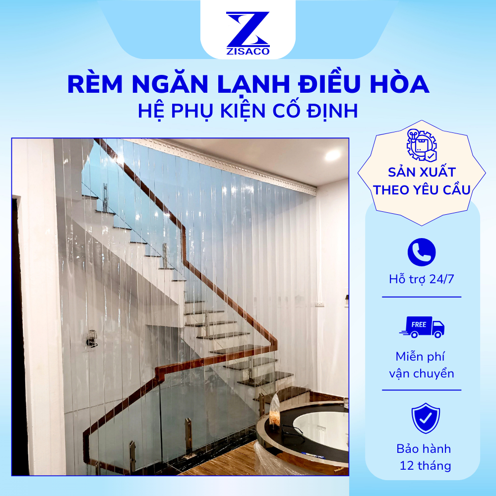 Rèm Nhựa Ngăn Lạnh Điều Hòa ZISACO (Tặng Đầy Đủ Phụ Kiện), Dày 1,5mm và 2mm, Rèm Nhựa PVC Trong Suột