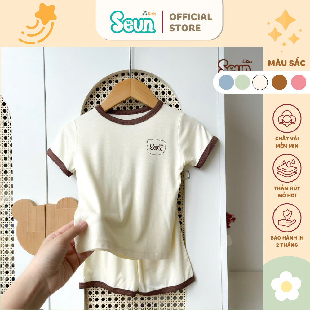 | SEUNKIDS | Bộ cộc tay cho bé trai bé gái visco lụa mát lạnh 8kg đến 35kg bộ mặc nhà set mặc nhà đồ bộ cho bé