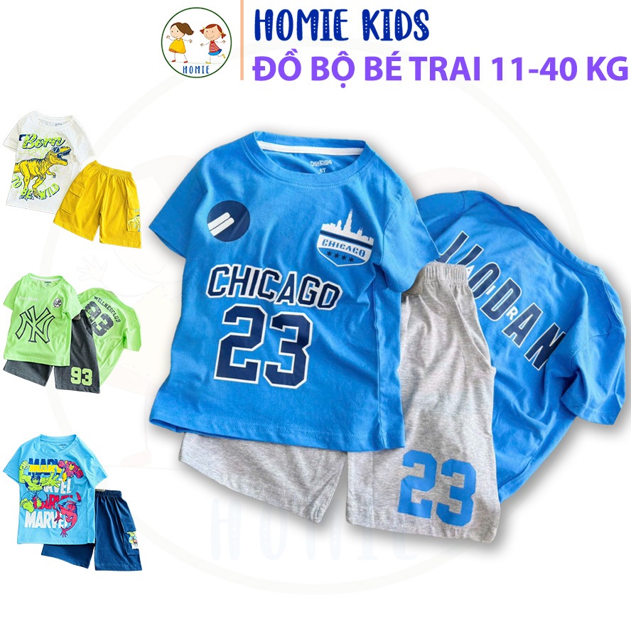 Đồ bộ cộc tay bé trai 11-40 kg Set quần áo trẻ em thun cotton quần túi hộp in hoạt hình labubu capyb