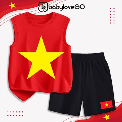 Đồ bộ Việt Nam cờ đỏ sao vàng BabyloveGO bộ ba lỗ cho bé chất thun cotton cho bé 10-45kg