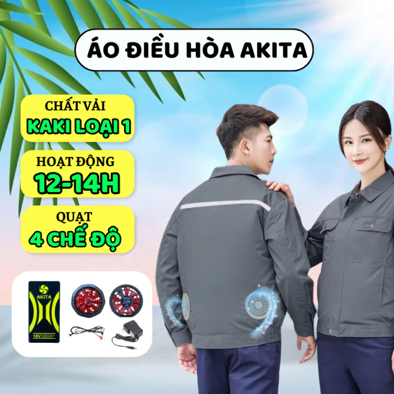 Áo Điều Hòa Akita Chính Hãng – Quạt 4 Chế Độ, Pin 12-14H, Vải Kaki Loại 1 Mát Mẻ, Siêu Bền