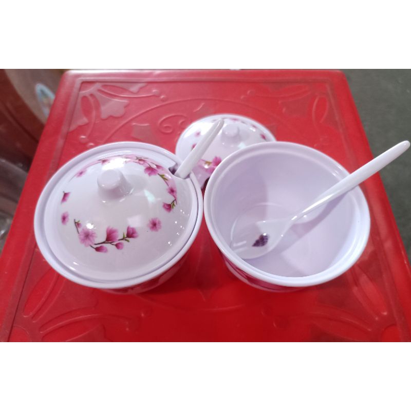 Thố Melamine đựng gia vị có nắp có muỗng