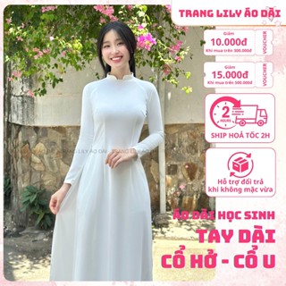 Áo dài học sinh cổ vuông hở, hotgirl, áo dài trắng tay dài, hai tà, cổ U, đồng phục học sinh cấp 3 - Trang Lily Áo Dài