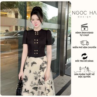 Áo vest nữ tay ngắn Bella Top - Áo Vest Dáng Lửng Cổ Tròn Đính Cúc Đồng Màu Đen NGOC HA Design A990