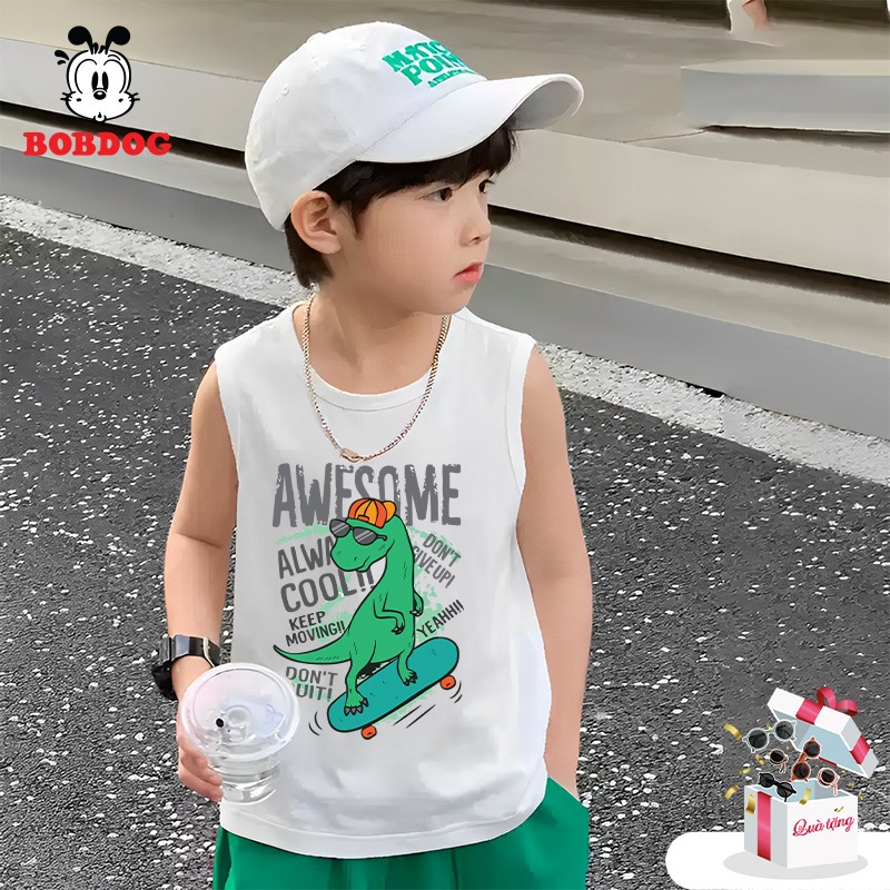 Áo ba lỗ bé trai BOBDOG, áo thun 3 lỗ bé trai in hình khủng long cute dễ thương cho bé