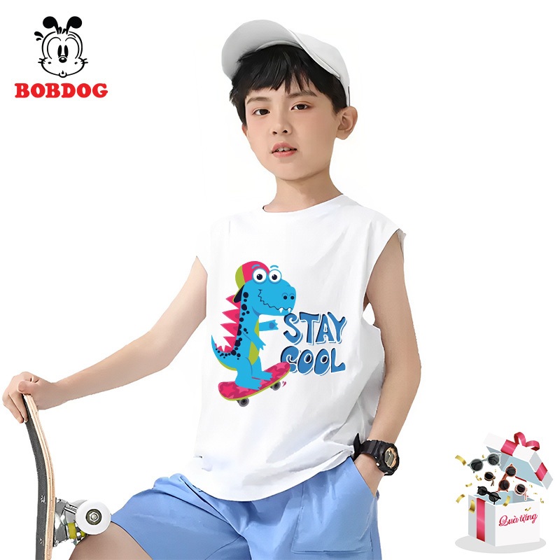 Áo ba lỗ bé trai BOBDOG,áo thun 3 lỗ bé trai in hình khủng long cute cho bé